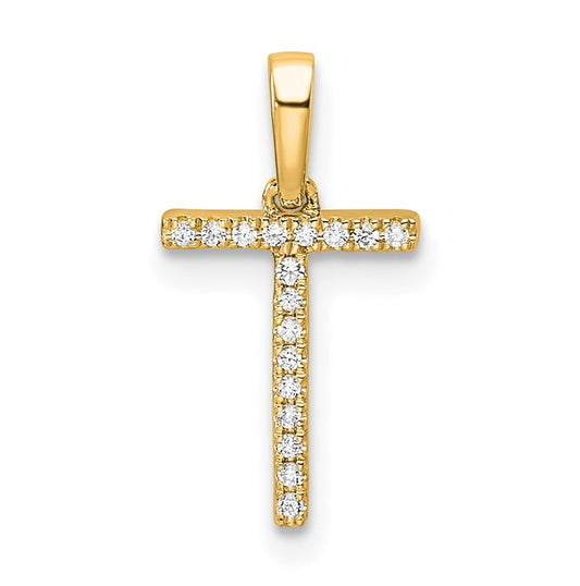 10K Yellow Gold Letter T Diamond Initial Pendant