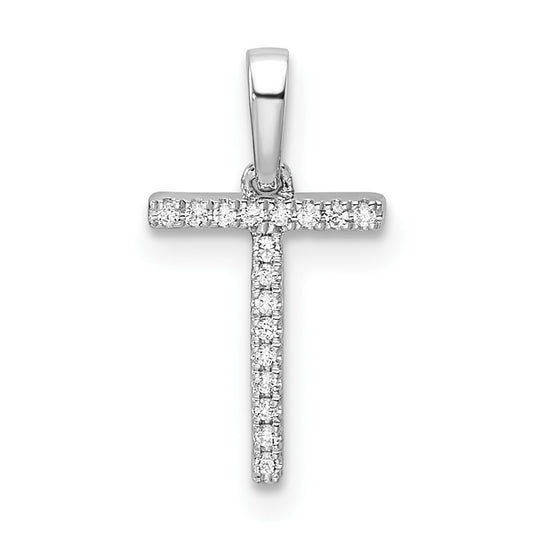14K White Gold Letter T Diamond Initial Pendant
