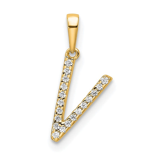 10K Yellow Gold Letter V Diamond Initial Pendant