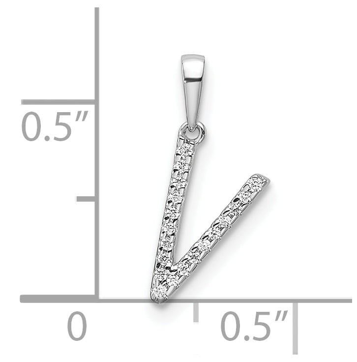14K White Gold Letter V Diamond Initial Pendant