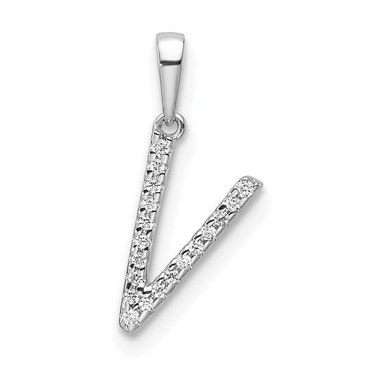14K White Gold Letter V Diamond Initial Pendant