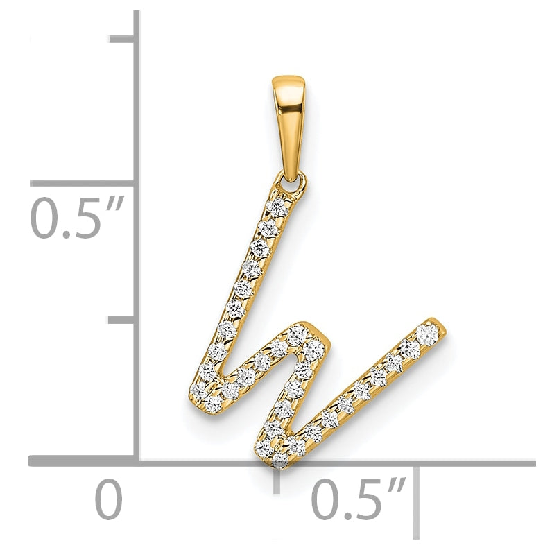10K Yellow Gold Letter W Diamond Initial Pendant