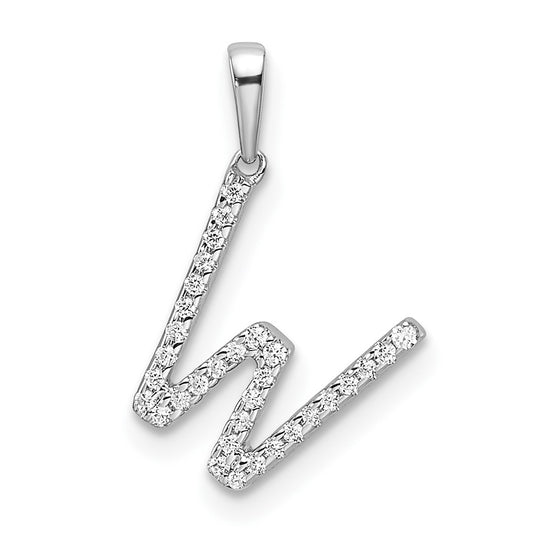 14K White Gold Letter W Diamond Initial Pendant