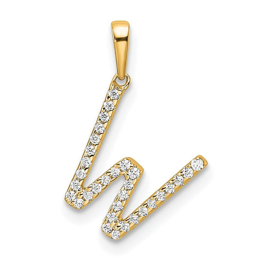 14K Yellow Gold Letter W Diamond Initial Pendant