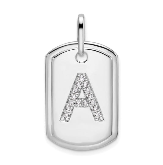 14K White Gold  Diamond Initial A Dog Tag Charm