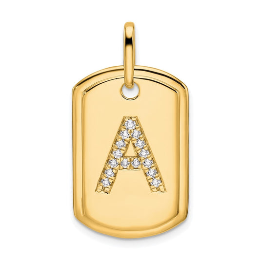 14K Yellow Gold Diamond Initial A Dog Tag Charm