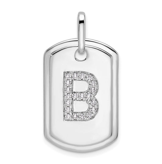 14K White Gold Diamond Initial B Dog Tag Charm