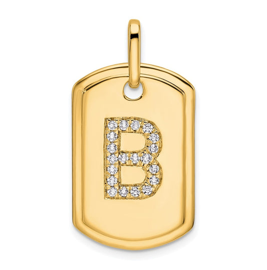 14K Yellow Gold Diamond Initial B Dog Tag Charm