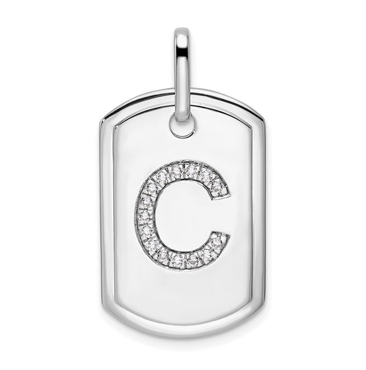 14K White Gold Diamond Initial C Dog Tag Charm
