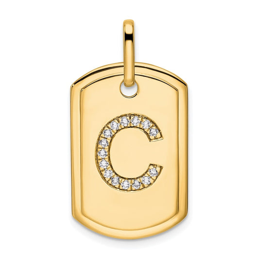 14K Yellow Gold Diamond Initial C Dog Tag Charm