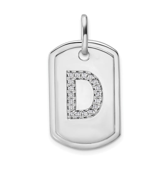 14K White Gold Diamond Initial D Dog Tag Charm