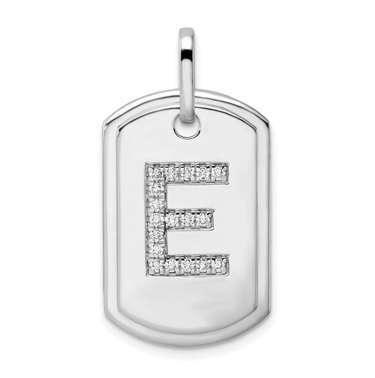 14K White Gold Diamond Initial E Dog Tag Charm