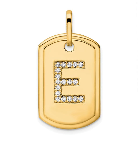 14K Yellow Gold Diamond Initial E Dog Tag Charm