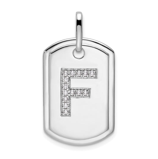 14K White Gold Diamond Initial F Dog Tag Charm