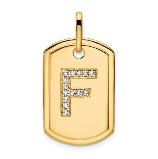 14K Yellow Gold Diamond Initial F Dog Tag Charm