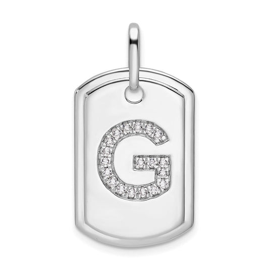14K White Gold Diamond Initial G Dog Tag Charm