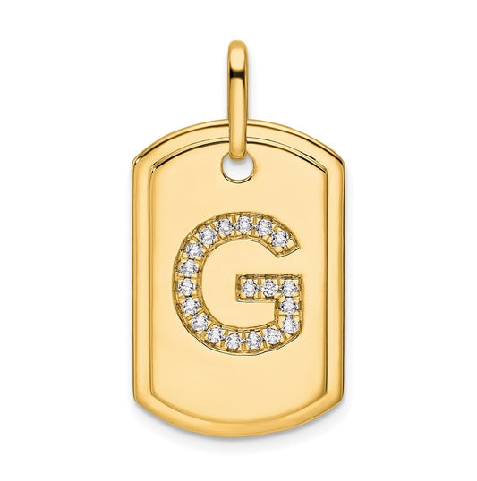 14K Yellow Gold Diamond Initial G Dog Tag Charm