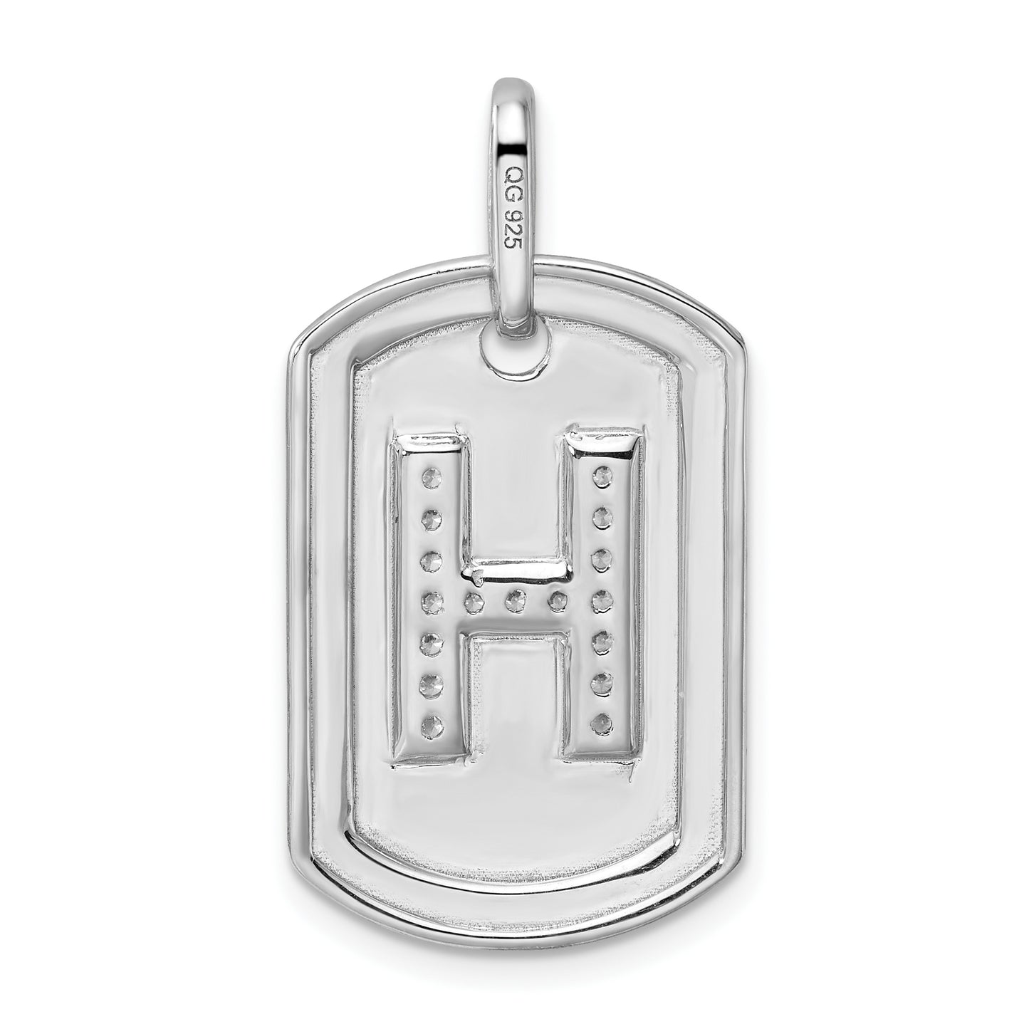 14K White Gold Diamond Initial H Dog Tag Charm