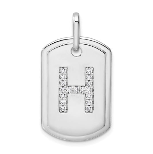 14K White Gold Diamond Initial H Dog Tag Charm