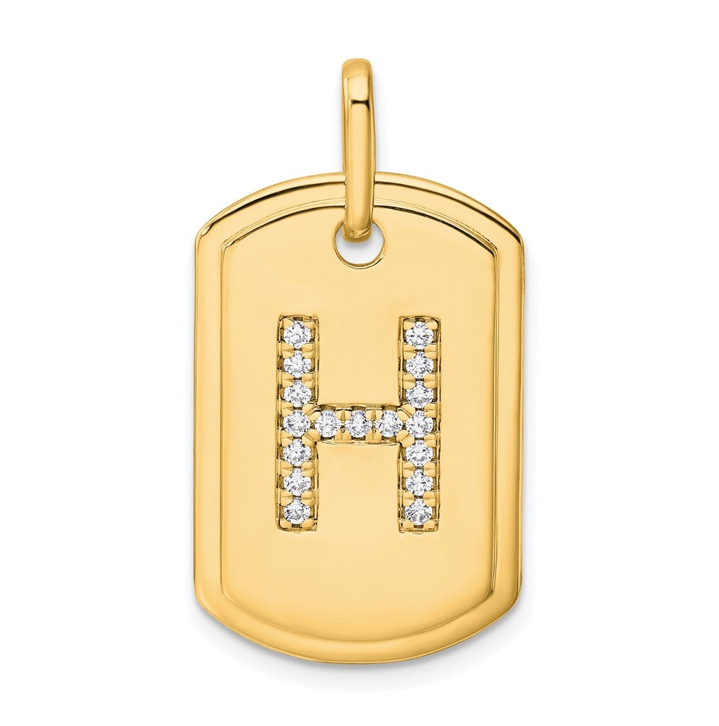 14K Yellow Gold Diamond Initial H Dog Tag Charm