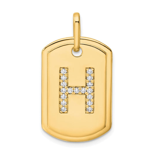 14K Yellow Gold Diamond Initial H Dog Tag Charm