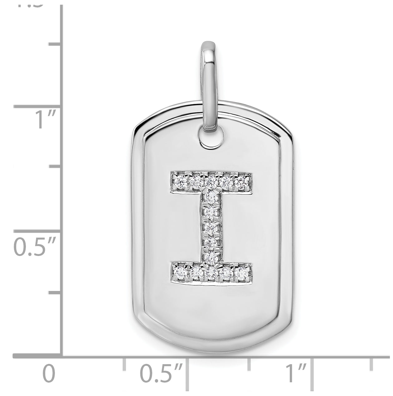 14K White Gold  Diamond Initial I Dog Tag Charm