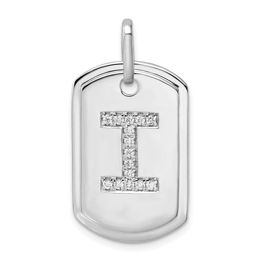 14K White Gold  Diamond Initial I Dog Tag Charm