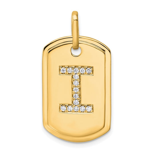 14K Yellow Gold Diamond Initial I Dog Tag Charm