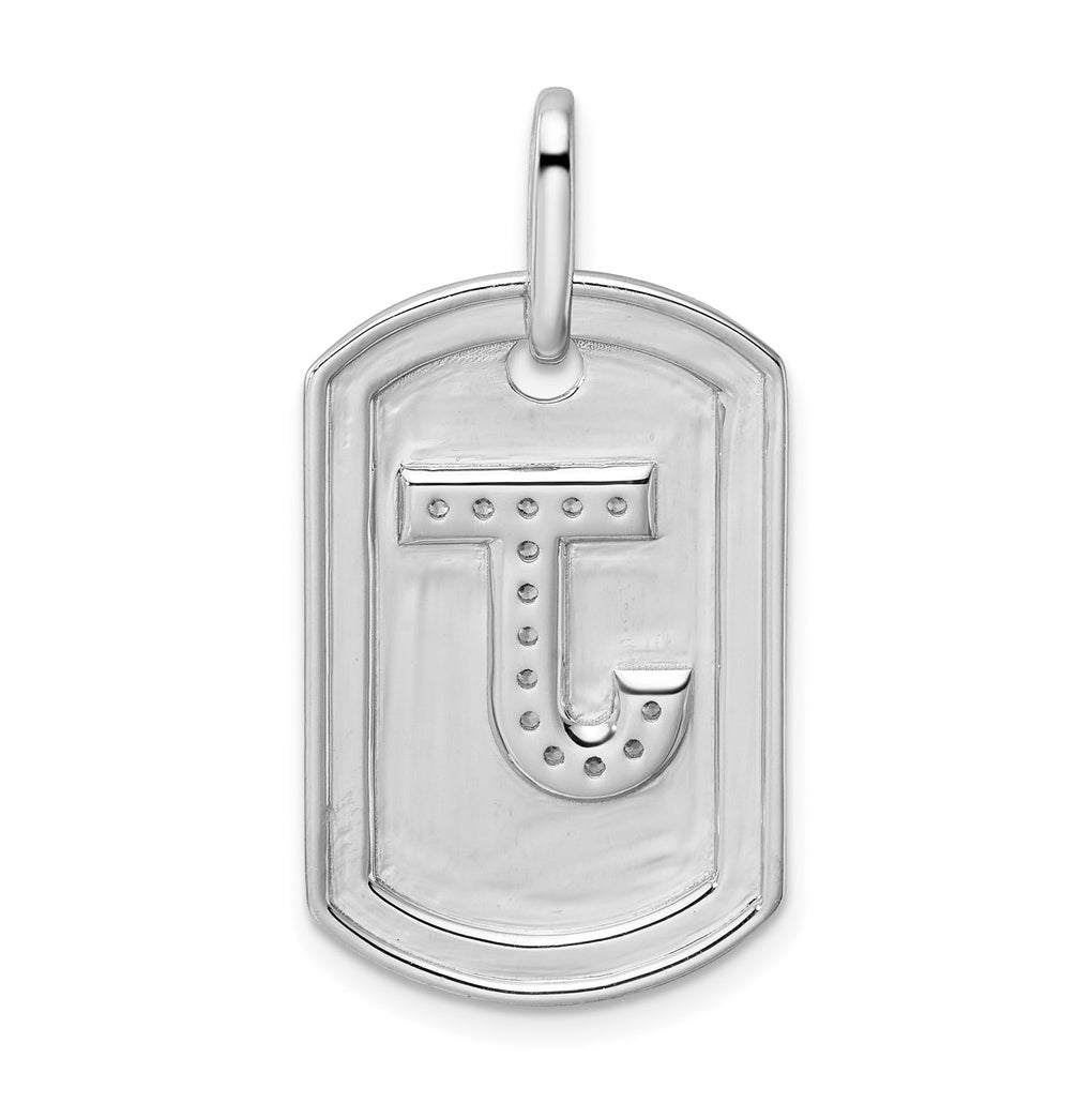 14K White Gold Diamond Initial J Dog Tag Charm – Elegant Jewelry Gift for Birthday, Anniversary, Engagement, Wedding