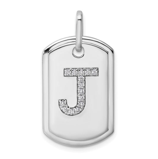 14K White Gold Diamond Initial J Dog Tag Charm