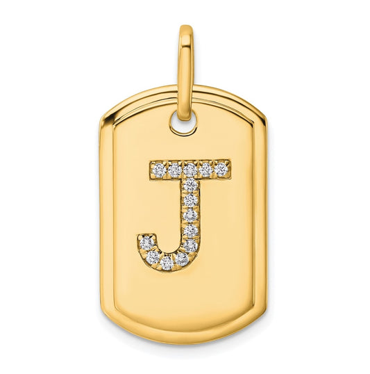 14K Yellow Gold Diamond Initial J Dog Tag Charm