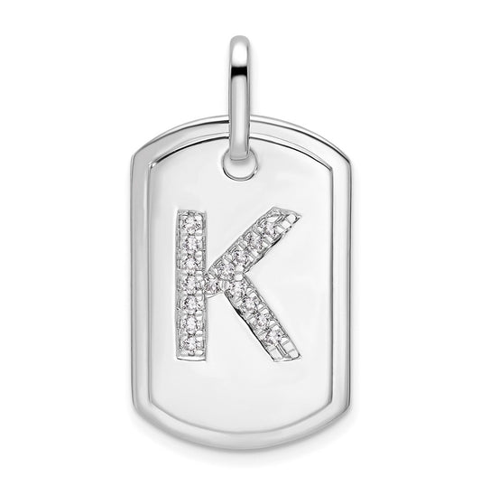 14K White Gold Diamond Initial K Dog Tag Charm