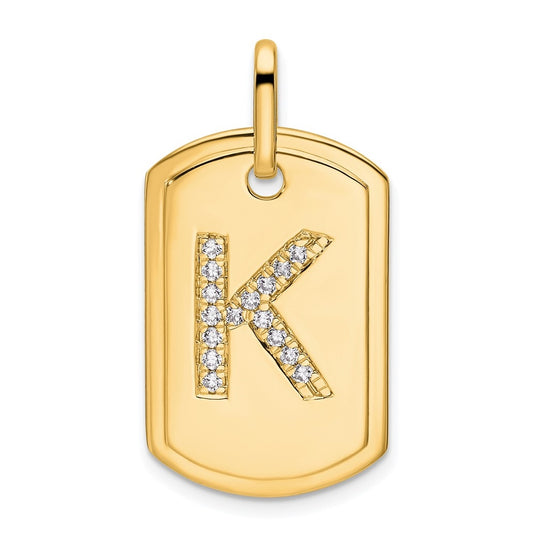 14K Yellow Gold Diamond Initial K Dog Tag Charm