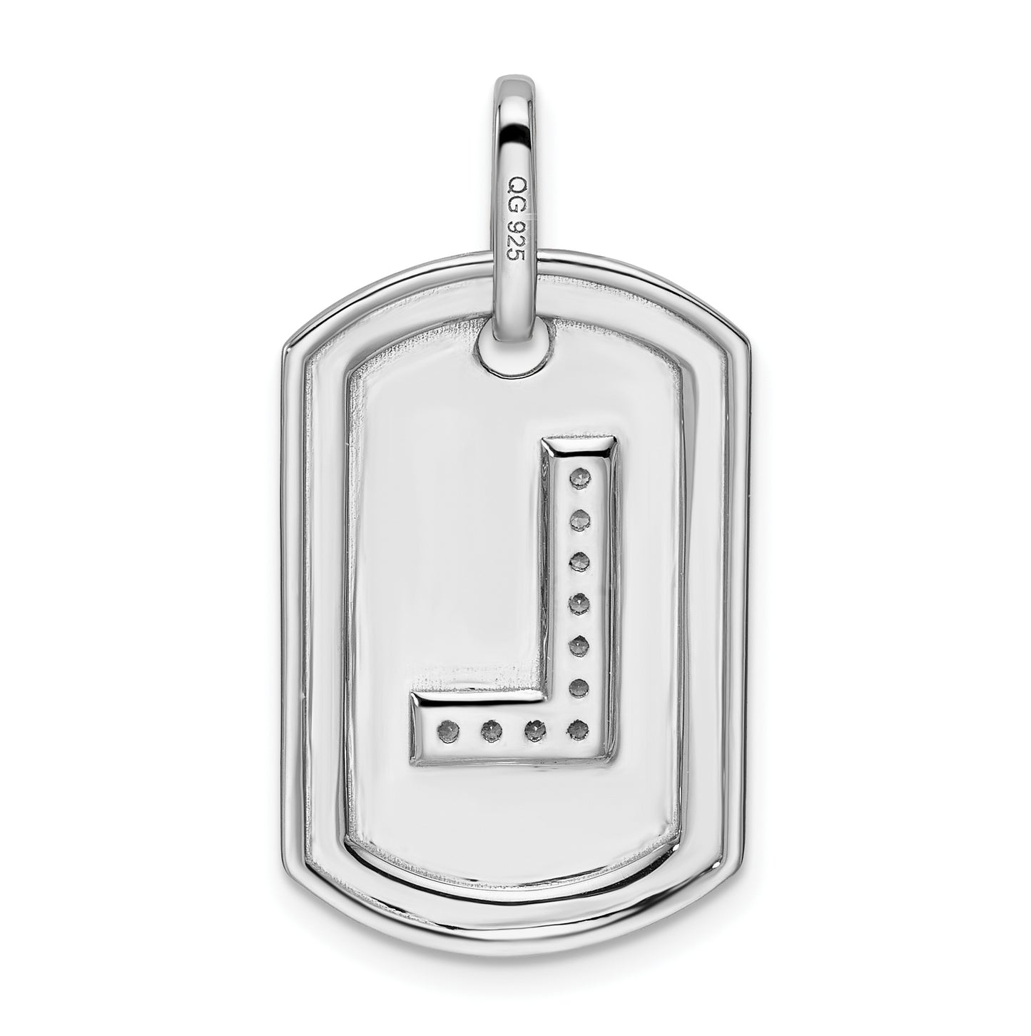 14K White Gold Diamond Initial L Dog Tag Charm