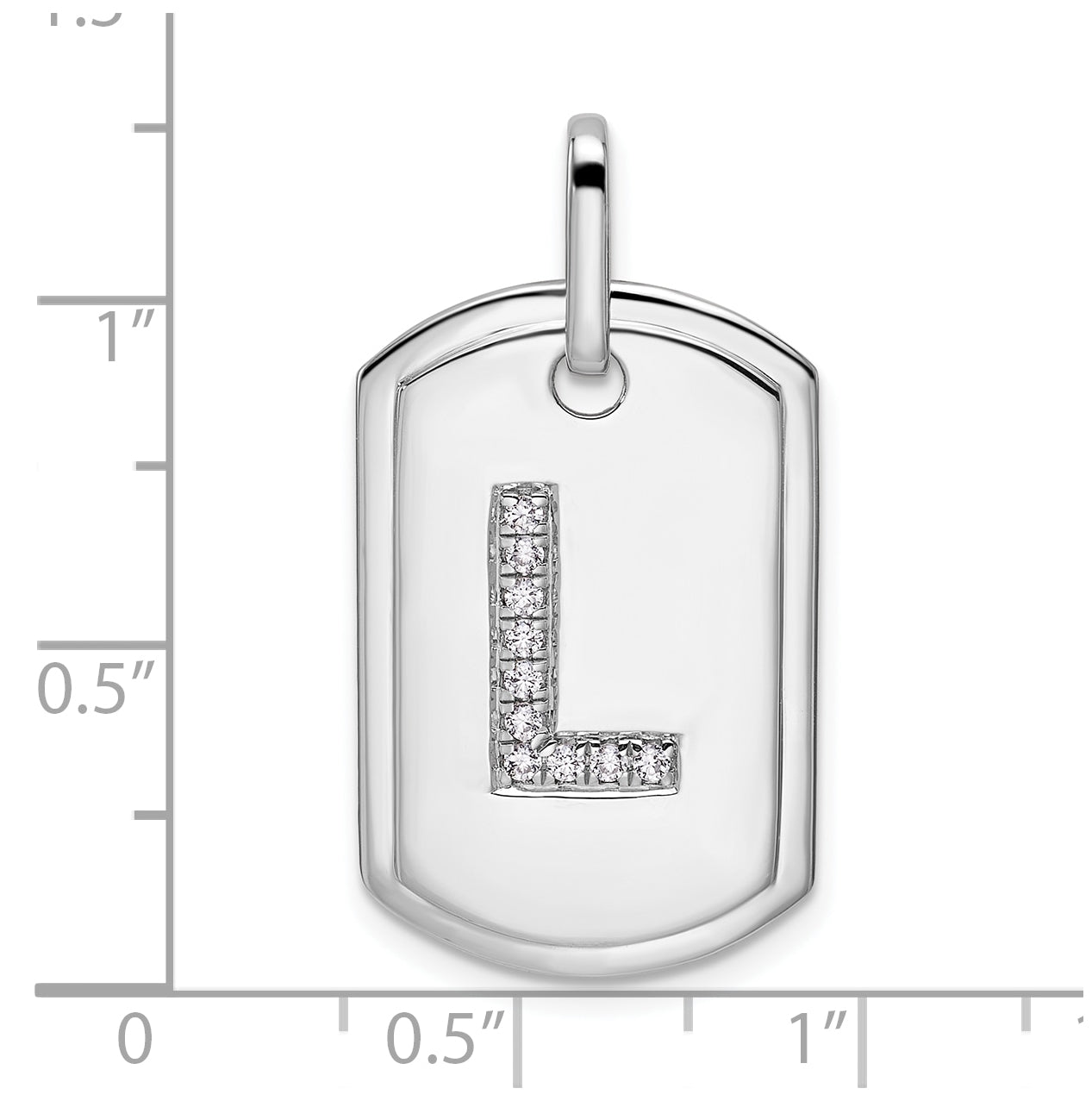 14K White Gold Diamond Initial L Dog Tag Charm