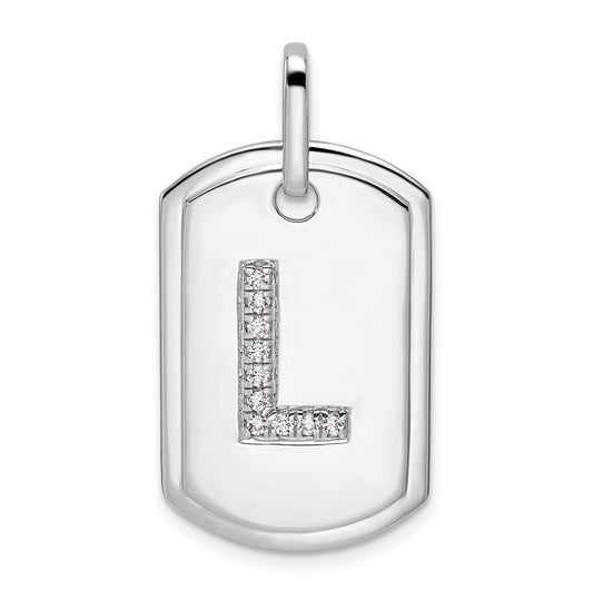 14K White Gold Diamond Initial L Dog Tag Charm