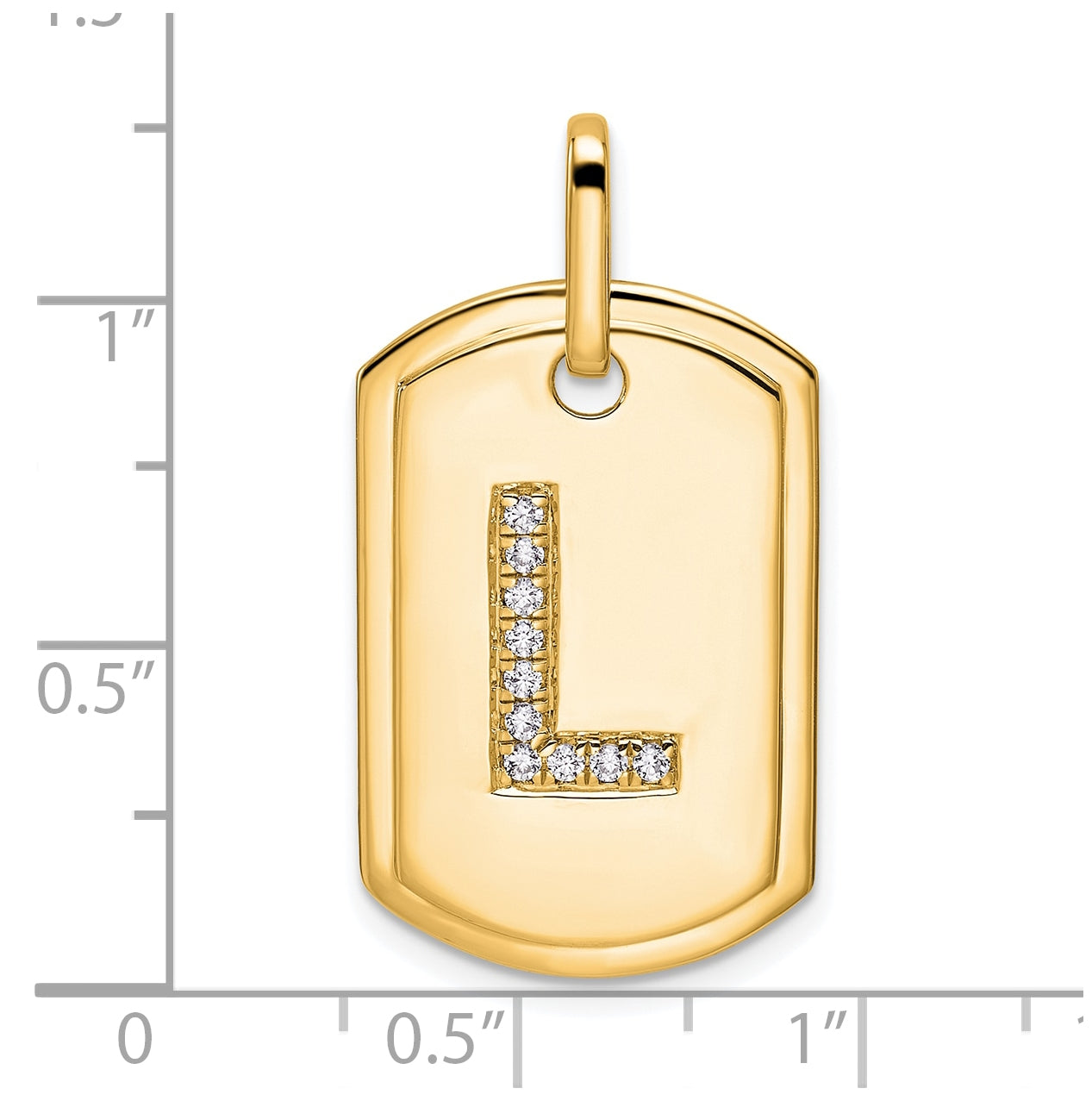 14K Yellow Gold Diamond Initial L Dog Tag Charm