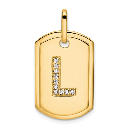 14K Yellow Gold Diamond Initial L Dog Tag Charm