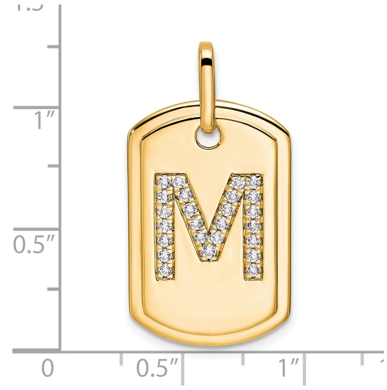 14K Yellow Gold Diamond Initial M Dog Tag Charm