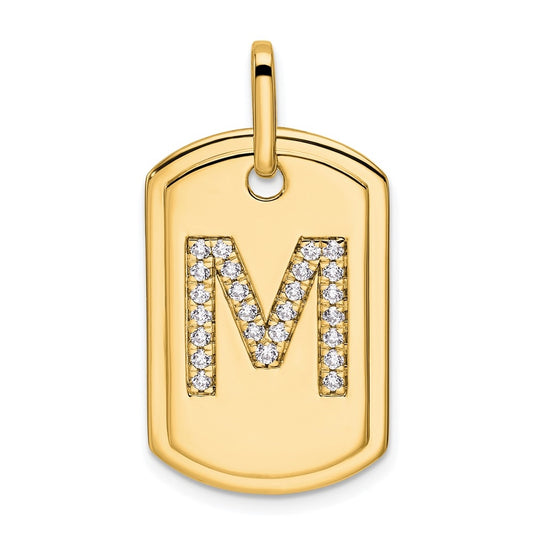 14K Yellow Gold Diamond Initial M Dog Tag Charm