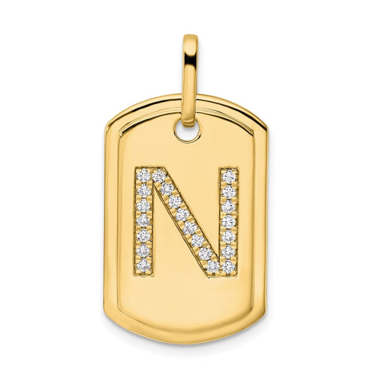 14K Yellow Gold Diamond Initial N Dog Tag Charm