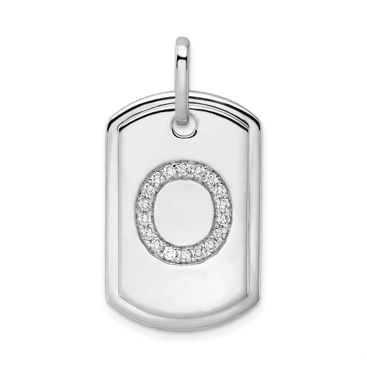 14K White Gold  Diamond Initial O Dog Tag Charm