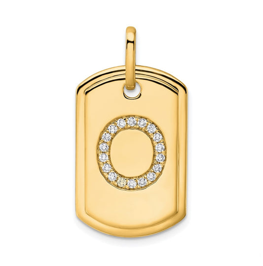 14K Yellow Gold Diamond Initial O Dog Tag Charm