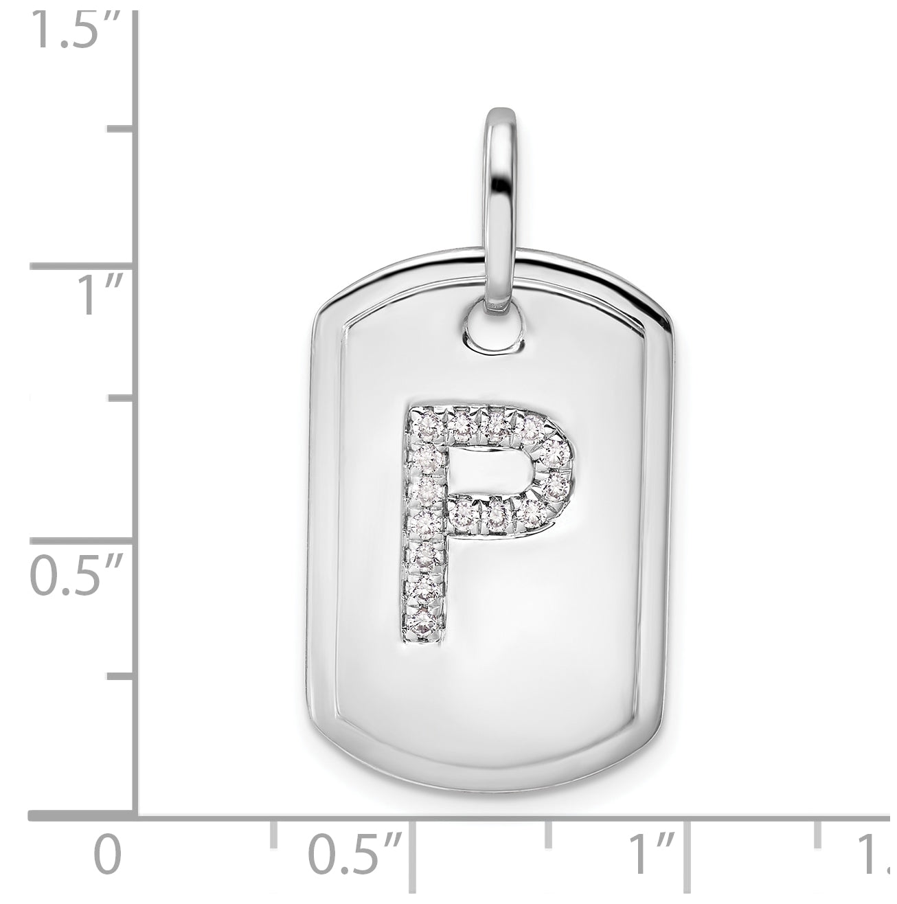 14K White Gold  Diamond Initial P Dog Tag Charm
