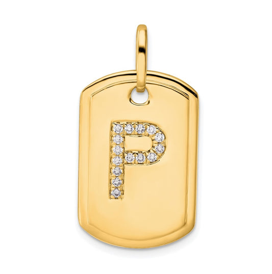 14K Yellow Gold Diamond Initial P Dog Tag Charm