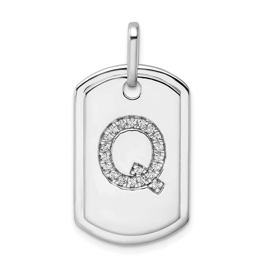 14K White Gold  Diamond Initial Q Dog Tag Charm