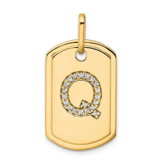 14K Yellow Gold Diamond Initial Q Dog Tag Charm