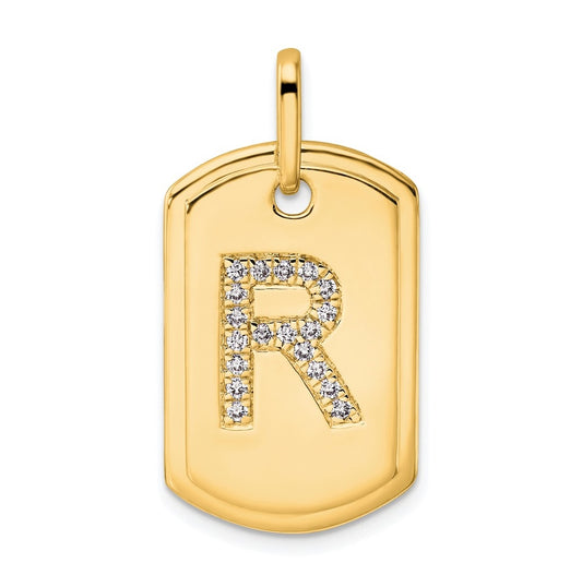 14K Yellow Gold Diamond Initial R Dog Tag Charm