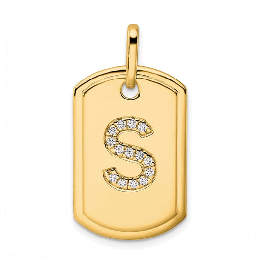 14K Yellow Gold Diamond Initial S Dog Tag Charm
