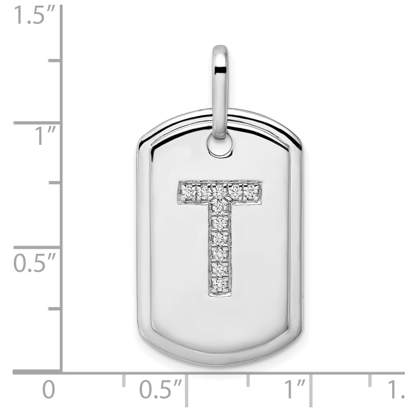14K White Gold  Diamond Initial T Dog Tag Charm